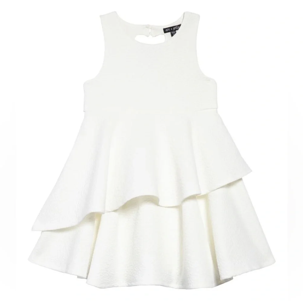 AVA & Yelly Girl’s White Ruffle Jacquard Sleeveless Formal Dress Size 5 NWT